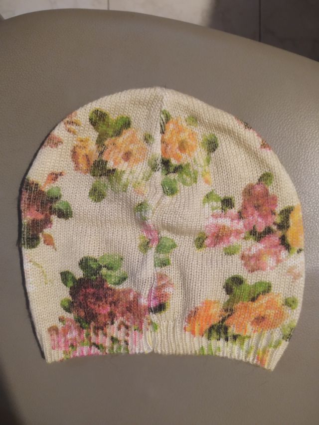 Cuffia donna Gai Mattiolo panna con fiori colorati