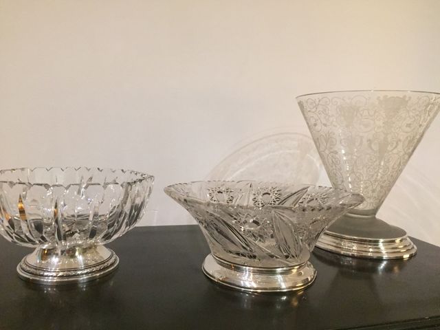 Centros de mesa  pie de plata y cristal Bohemia