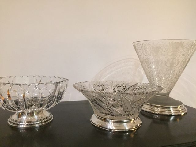 Centros de mesa  pie de plata y cristal Bohemia