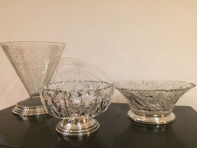 Centros de mesa  pie de plata y cristal Bohemia