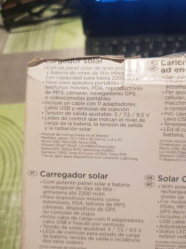 cargador solar con bateria 2200mah