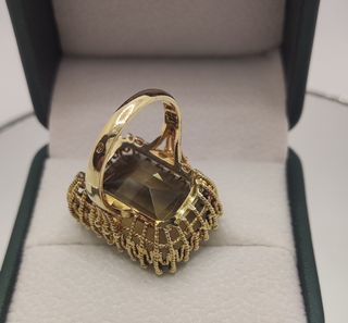 Topacio Fume Sortija Oro de Ley 18K 8minutos