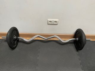 Barras pesas domynos Decathlon y mancuernero