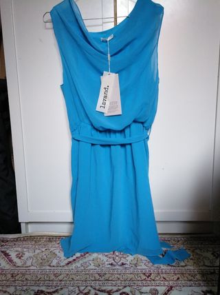 Vestido de gasa azul con cinturón talla M