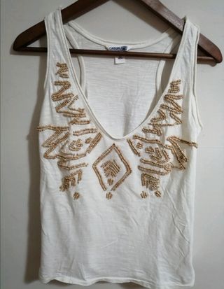 Camiseta de tirantes blanca talla L con abalorios