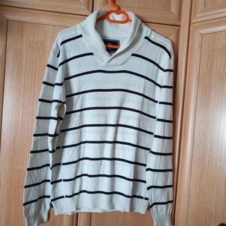 Jersey hombre blanco con rayas azul talla M 