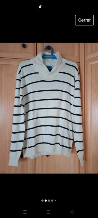 Jersey hombre blanco con rayas azul talla M 