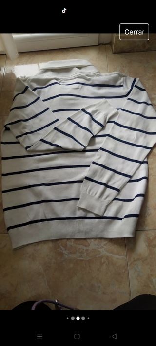Jersey hombre blanco con rayas azul talla M 