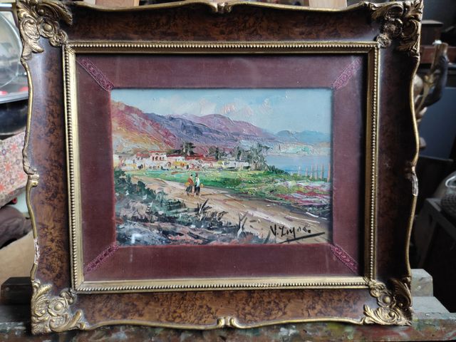 quadro "passeggiata sul lungolago" firmato