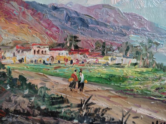 quadro "passeggiata sul lungolago" firmato