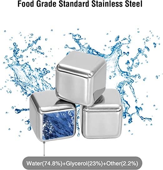 Set Regalo 8 Cubos Hielo Acero Inoxidable + Pinza