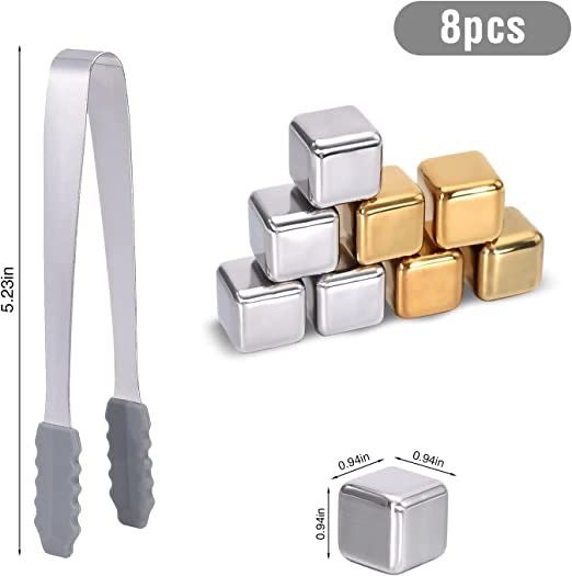 Set Regalo 8 Cubos Hielo Acero Inoxidable + Pinza