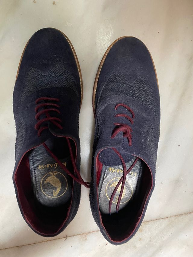 Zapato azul Oxford cordones el ganso