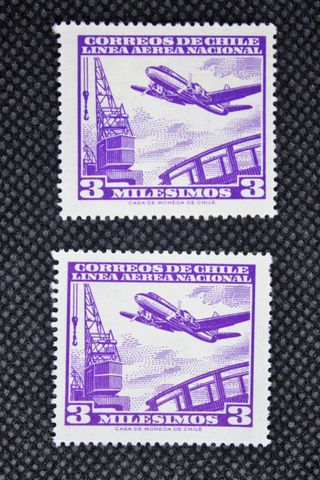 106. 2 Francobolli Cile Linea Aerea Nacional 3 mil