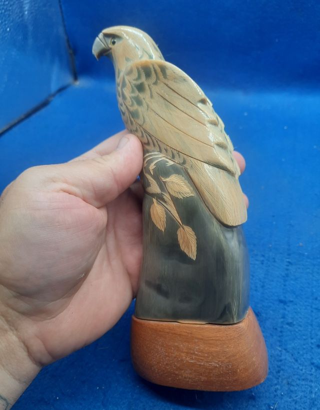 Uccello scolpito su corno di bufalo