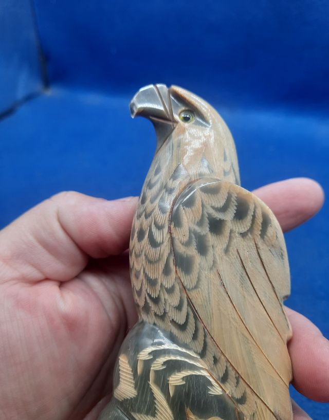 Uccello scolpito su corno di bufalo