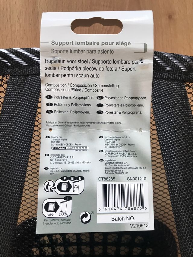 Soporte lumbar para asiento