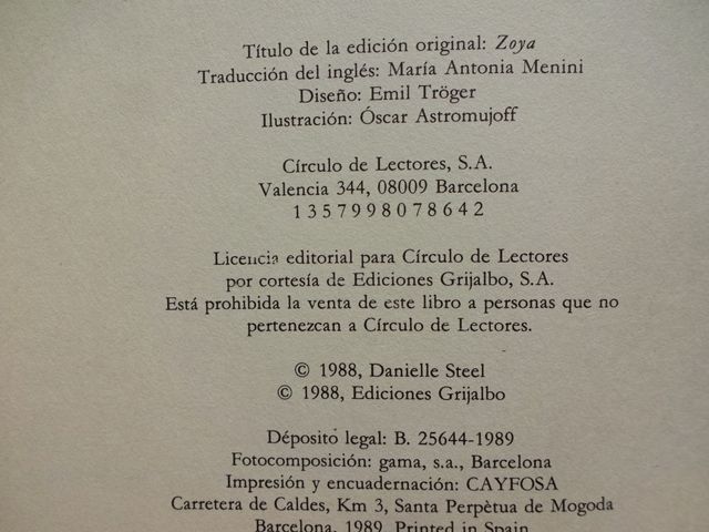 Libro Novela con el titulo Zoya de Danielle Steel