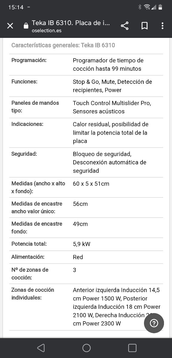 Placa de inducción Teka Modelo IB 6310