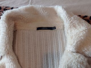 Chaqueta de lana y piel beige