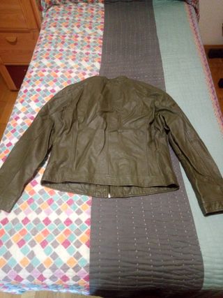 CAZADORA CUERO VERDE MILITAR 