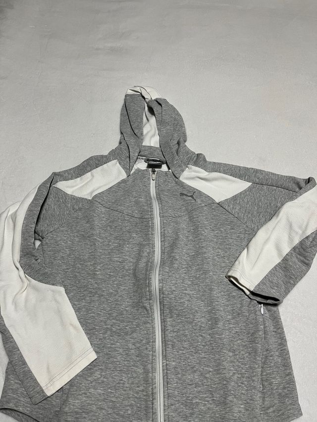 Sudadera gris y blanca puma evostripe