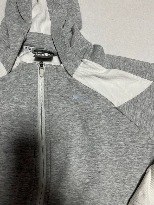 Sudadera gris y blanca puma evostripe