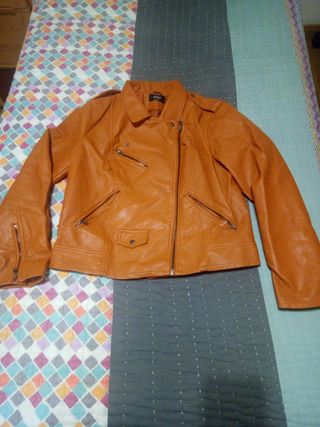 Cazadora cuero naranja talla 42