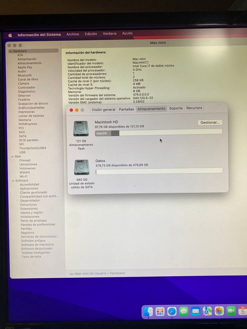 Apple A1347 Macmini i7 3.0 8Gb 480SSD y MVME 128Gb afbeelding 6