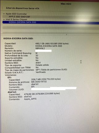 Apple A1347 Macmini i7 3.0 8Gb 480SSD y MVME 128Gb