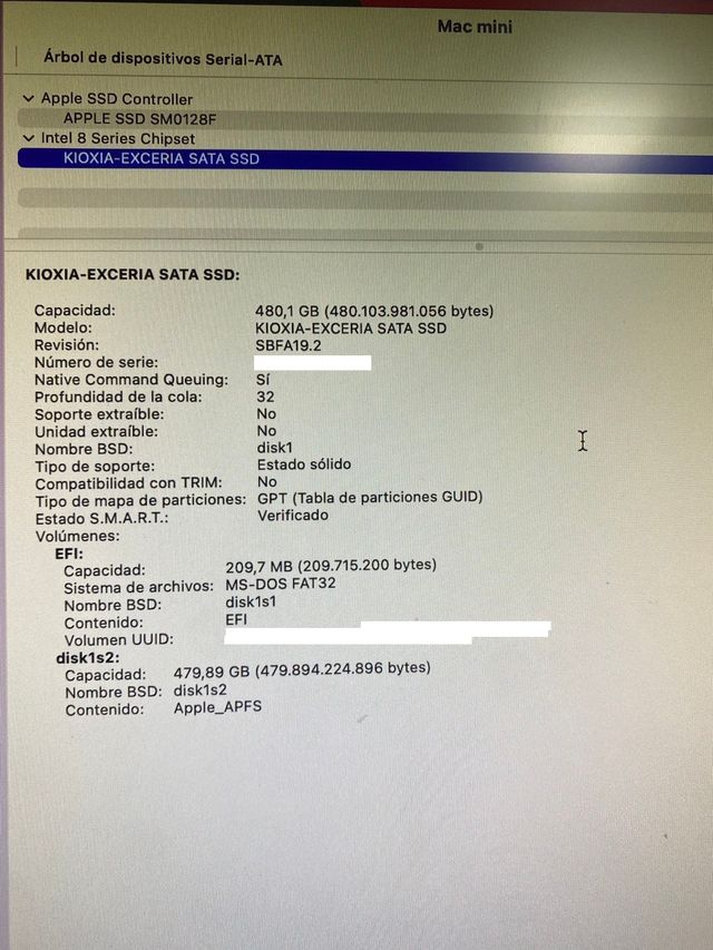 Apple A1347 Macmini i7 3.0 8Gb 480SSD y MVME 128Gb