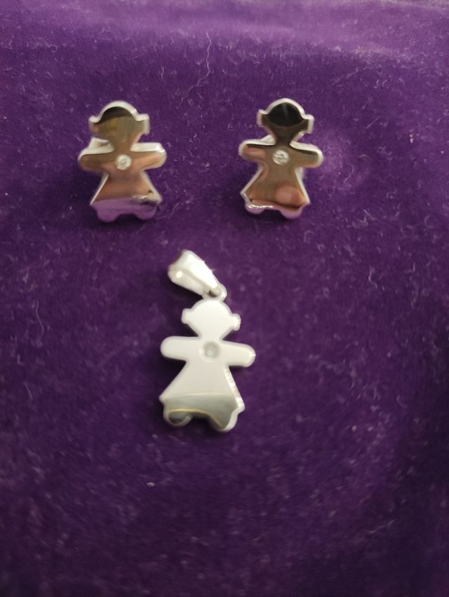 pendientes y colgante plata y circonita