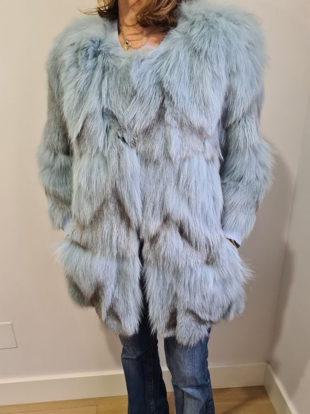 ABRIGO PELETERIA NATURAL RABIT AZUL COMO NUEVO