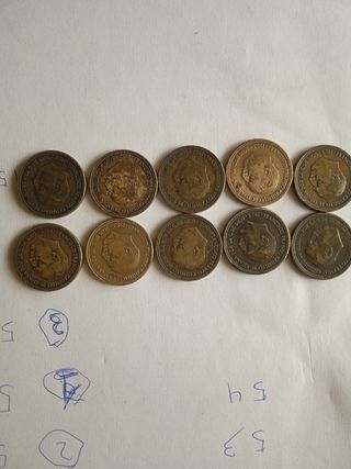 10 monedas de 2.5 pesetas de 1953 estrella 54.