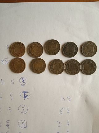 10 monedas de 2.5 pesetas de 1953 estrella 54.