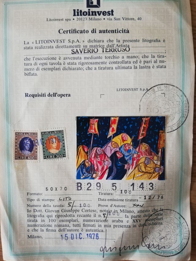 Litografia certificata Saverio Terruso