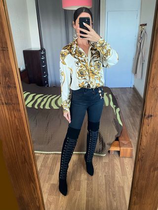 Camisa satinada barroca larga Modital talla L