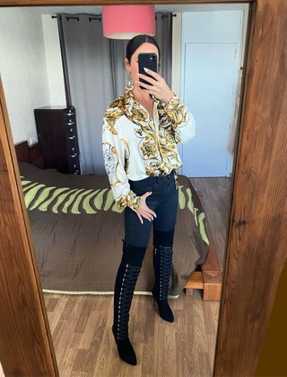 Camisa satinada barroca larga Modital talla L