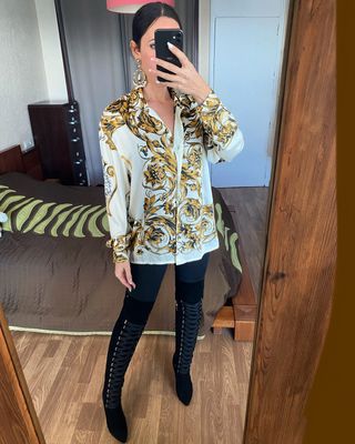 Camisa satinada barroca larga Modital talla L