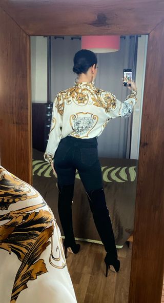 Camisa satinada barroca larga Modital talla L