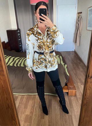 Camisa satinada barroca larga Modital talla L