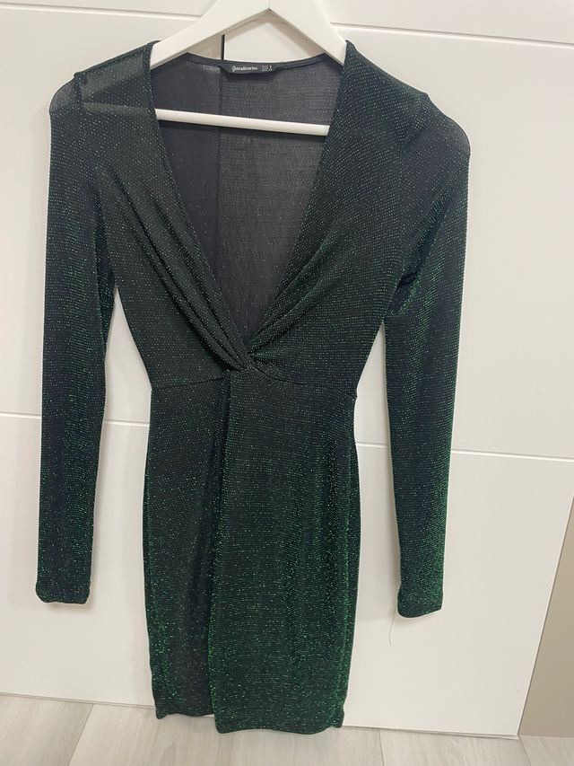 Vestido fiesta bershka brillos verdes
