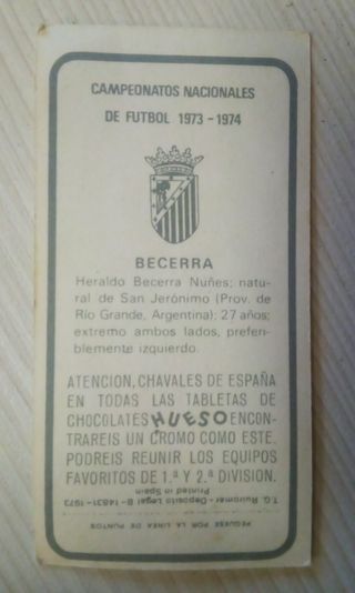 Cromo  antiguo CHOCOLATES HUESO 