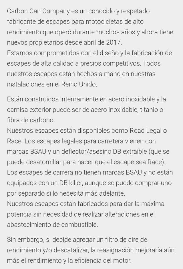ESCAPE DE COMPETICIÓN EXHAUST CARBON CAN CO.