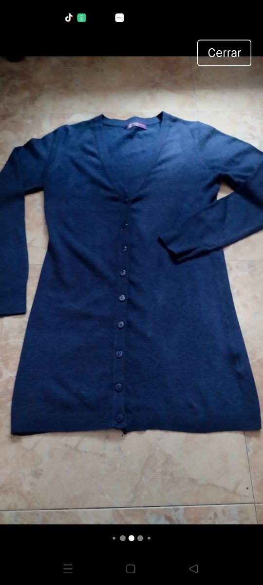 Chaqueta cárdigan mujer larga azul talla M/L