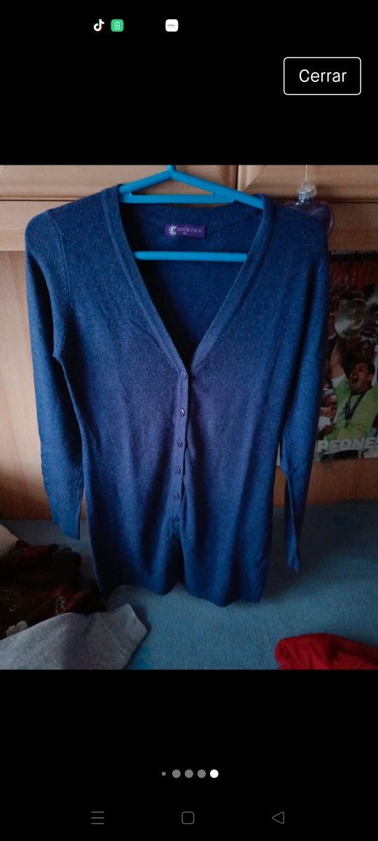 Chaqueta cárdigan mujer larga azul talla M/L