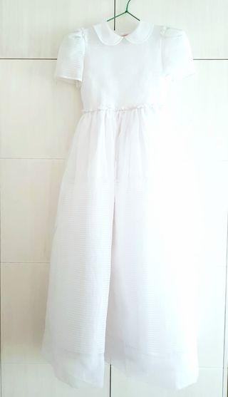 Vestido Comunión Niña Clásico Lazo Gasa Plisado