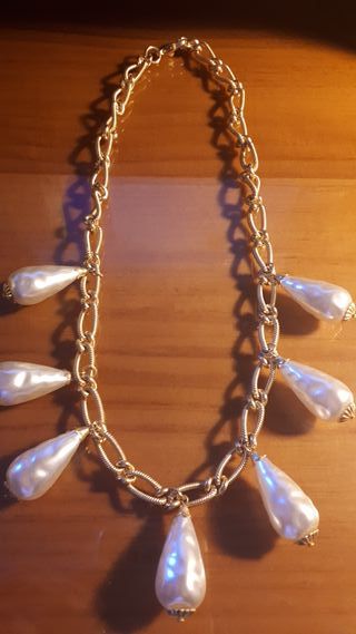 COLLAR CADENA DORADA CON PERLAS COLGANTES VINTAGE