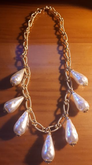 COLLAR CADENA DORADA CON PERLAS COLGANTES VINTAGE