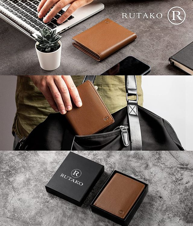 Cartera de Piel Marrón vertical protección RFID